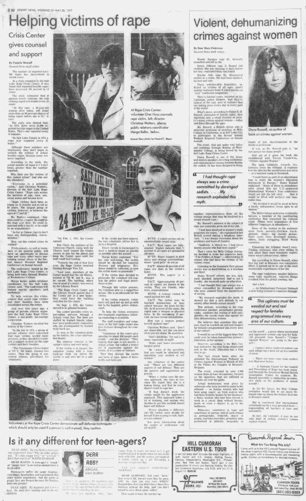 Newspaper page from the 1980s about the Rape Crisis Center.